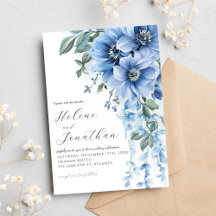 Dusty Blue Watercolor Floral Elegant Wedding