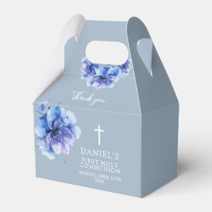 Dusty Blue Watercolor Floral First Holy Communion Favour Box