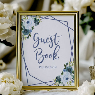 Dusty Blue Watercolor Floral Guest Book Sign