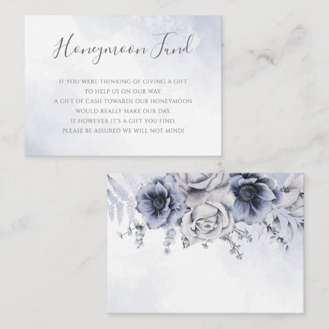 Dusty Blue Watercolor Floral Honeymoon Fund Enclosure Card (Front/Back)