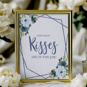 Dusty Blue Watercolor Floral How Many Kisses Sign