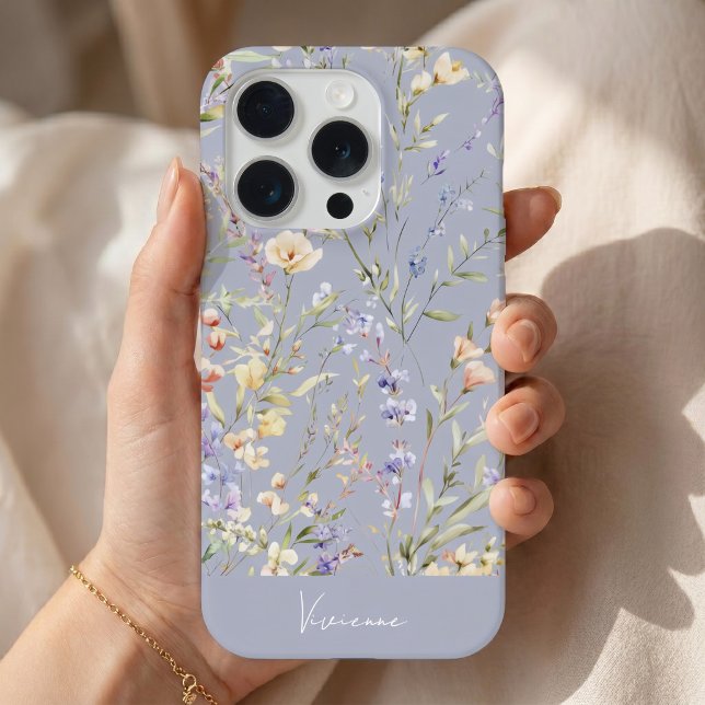 Dusty Blue Watercolor Floral  iPhone Case (Creator Uploaded)