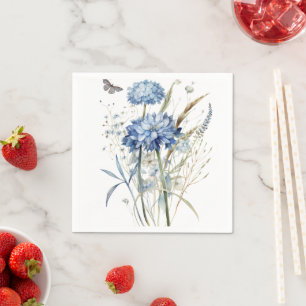 Dusty Blue Watercolor Floral Napkin