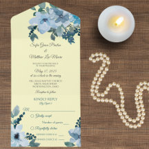 Dusty Blue Watercolor Floral on Pale Yellow 