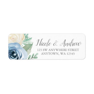 Dusty Blue Watercolor Floral Return Address