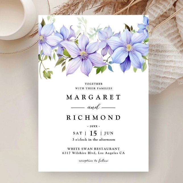 Dusty Blue Watercolor Floral Rustic Garden Wedding Invitation (Creator Uploaded)