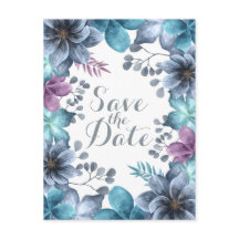 Dusty Blue Watercolor Floral Save the Date