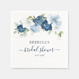 Dusty Blue Watercolor Floral Script Bridal Shower Napkin
