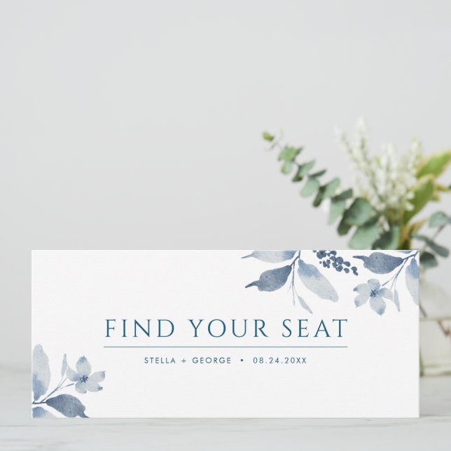 Dusty Blue Watercolor Floral Seating Chart Header (Standing Front)
