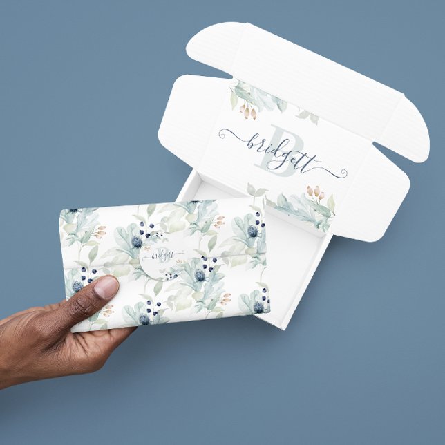 Dusty Blue Watercolor Floral Tissue Paper (Celebrate someone special with this watercolor floral tissue paper! Matching collection available! )