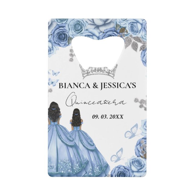 Dusty Blue Watercolor Floral Twin Quinceañera (Front)