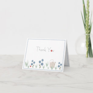 Dusty Blue Watercolor Floral Typography Simple Thank You Card