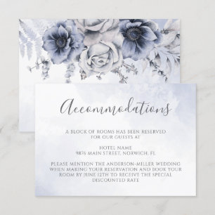Dusty Blue Watercolor Floral Wedding Accommodation Enclosure Card