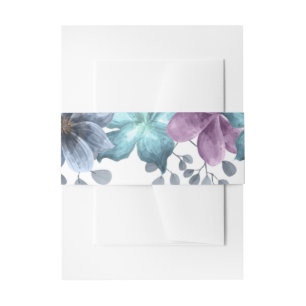 Dusty Blue Watercolor Floral Wedding Belly Band Invitation Belly Band
