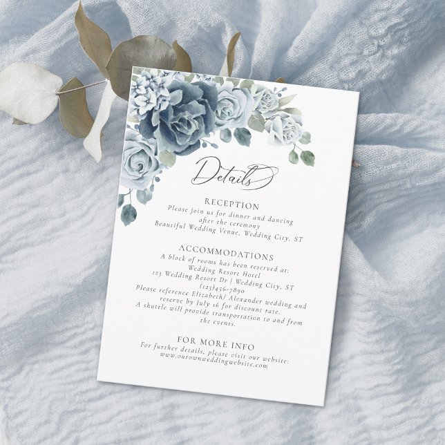 Dusty Blue Watercolor Floral Wedding Details Enclosure Card (Creator Uploaded)