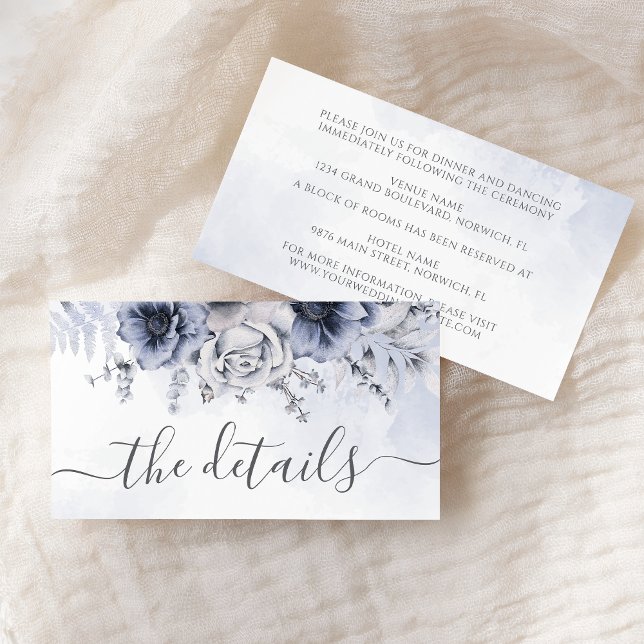 Dusty Blue Watercolor Floral Wedding Details Enclosure Card (Creator Uploaded)