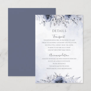 Dusty Blue Watercolor Floral Wedding Details Enclosure Card