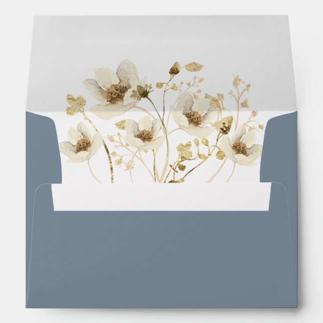 Dusty Blue Watercolor Floral Wedding Envelope (Back (Bottom))