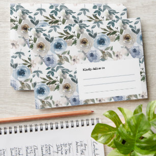 Dusty Blue Watercolor Floral Wedding Envelope