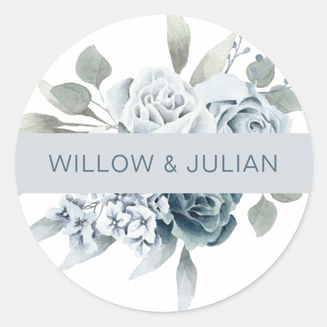 Dusty Blue Watercolor Floral Wedding Envelope Seal (Front)