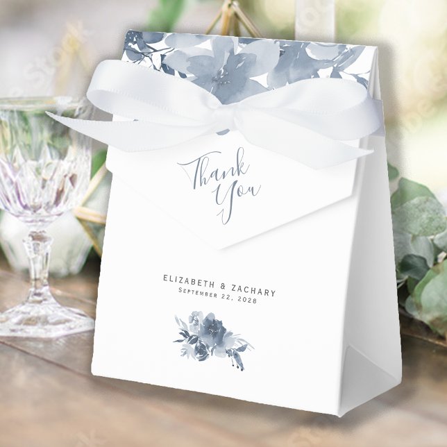 Dusty Blue Watercolor Floral Wedding Favour Box (Creator Uploaded)