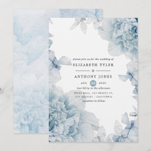 Dusty Blue Watercolor floral Wedding Invitation