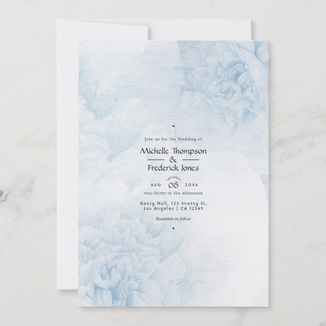 Dusty Blue Watercolor floral Wedding Invitation (Front)