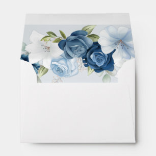 Dusty Blue Watercolor Floral Wedding Invitation Envelope