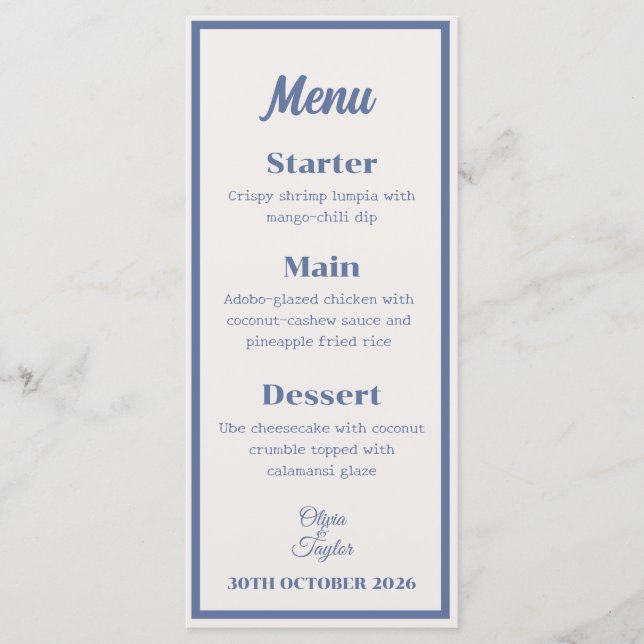 Dusty Blue Watercolor Floral Wedding Menu (Front)