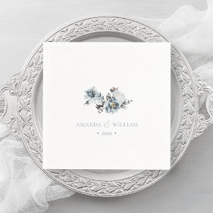 Dusty Blue Watercolor Floral Wedding Napkin