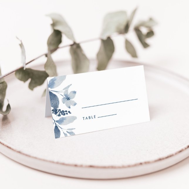 Dusty Blue Watercolor Floral Wedding Place Card (Creator Uploaded)