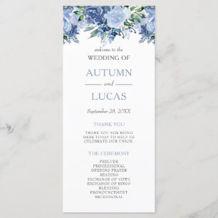 Dusty Blue Watercolor Floral Wedding Programme