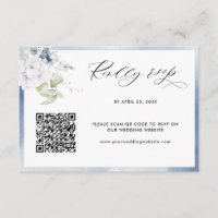 Dusty Blue Watercolor, Floral Wedding QR Code RSVP