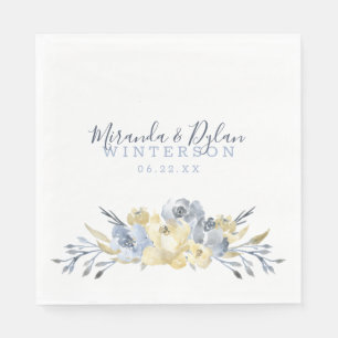 Dusty blue watercolor floral wedding reception napkin