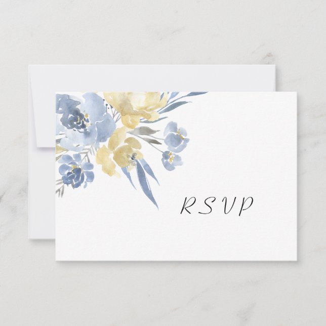 Dusty Blue Watercolor Floral Wedding RSVP Card (Front)