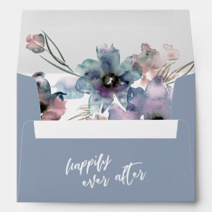 Dusty Blue Watercolor Flowers Happily Ever After Envelope