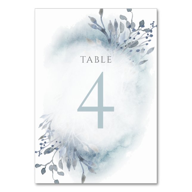 dusty blue watercolor flowers Table Number 4 (Front)