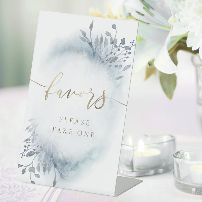 dusty blue watercolor foliage favours  pedestal sign (Creator Uploaded)