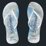 Dusty Blue Watercolor Gold Bridesmaid Favour  Flip Flops<br><div class="desc">You will love this dusty blue watercolor design with gold geometric circle and glitter. Great for your wedding venue!</div>