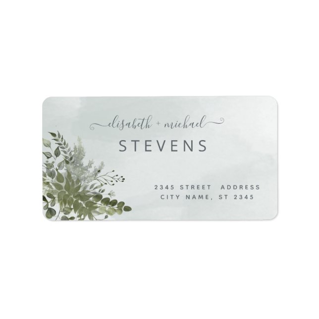Dusty blue watercolor greenery eucalyptus couple l label (Front)