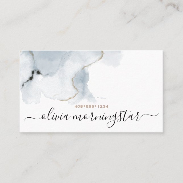 Dusty Blue Watercolor Marble Abstract Business Card (Front)