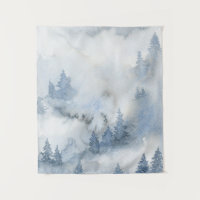 Dusty Blue Watercolor Misty Abstract Forest   