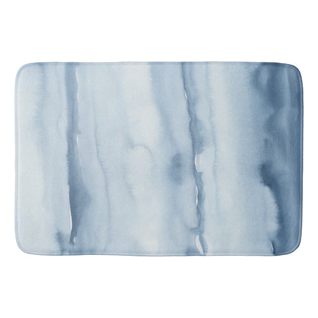 Dusty Blue Watercolor Modern Bath Mat (Front)