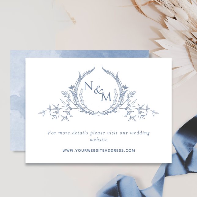 Dusty Blue Watercolor Monogram Wedding Website Enclosure Card (Creator Uploaded)