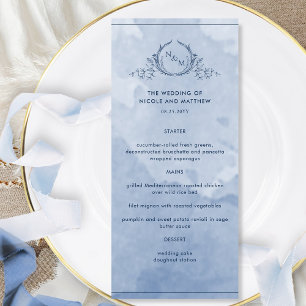Dusty Blue Watercolor Monogrammed Wedding Menu