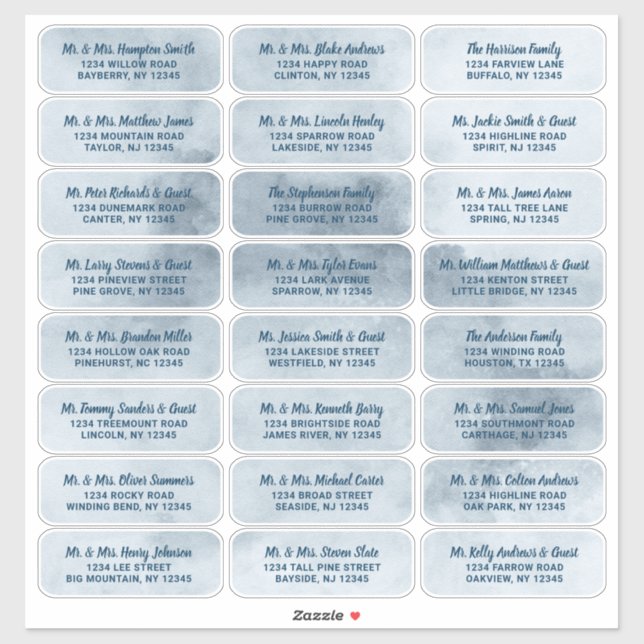 Dusty Blue Watercolor & Navy Guest Address Labels (Sheet)