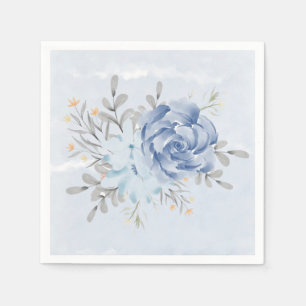 Dusty Blue Watercolor Peonies Wedding Napkin