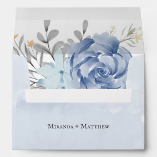 Dusty Blue Watercolor Peony Personalised Wedding Envelope