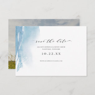 Dusty Blue Watercolor Photo Save the Date 