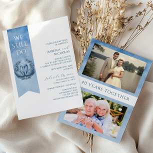 Dusty Blue Watercolor Photo Wedding Anniversary Invitation